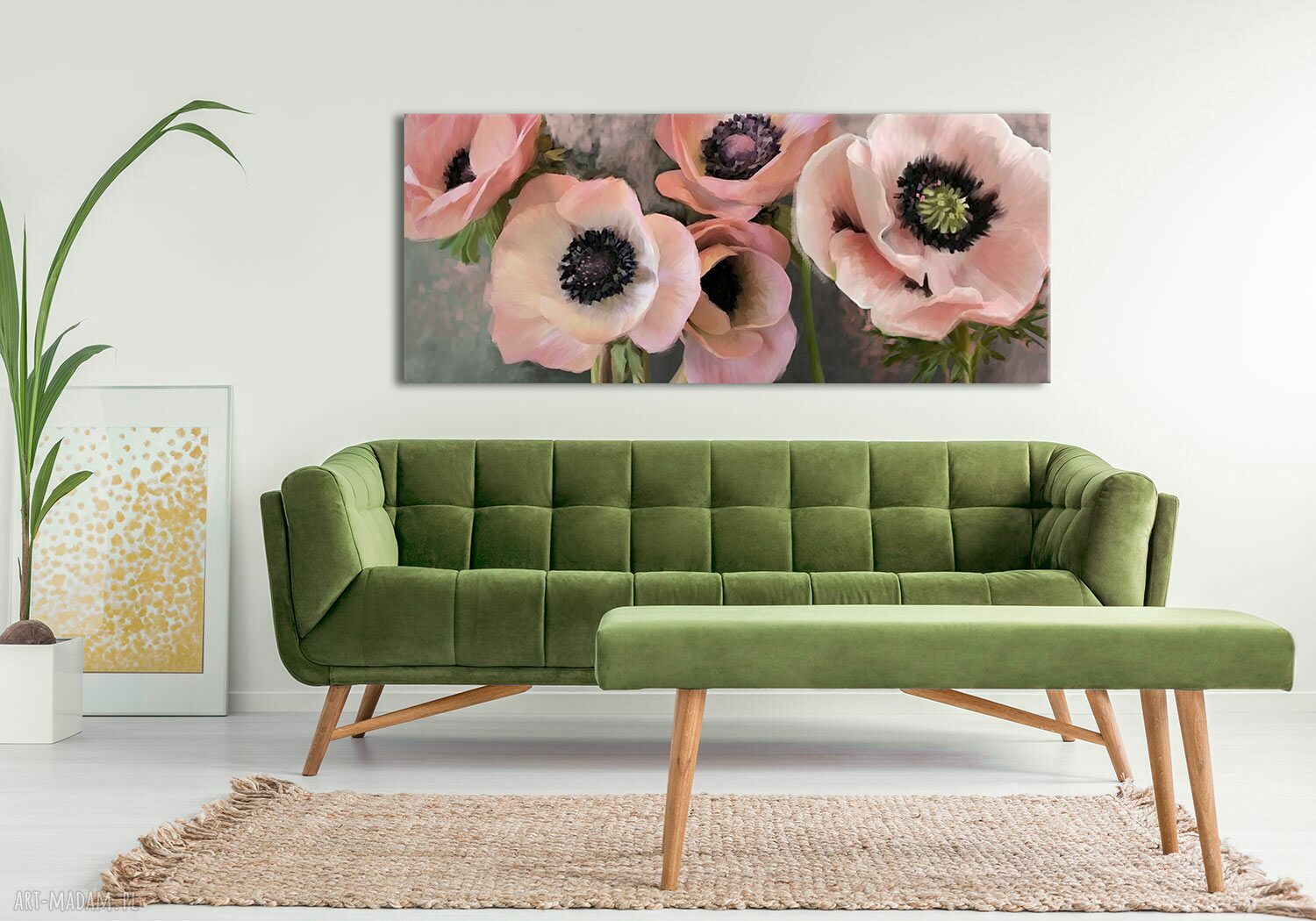 Różowe anemony na płótnie - obraz do salonu 147x60 cm