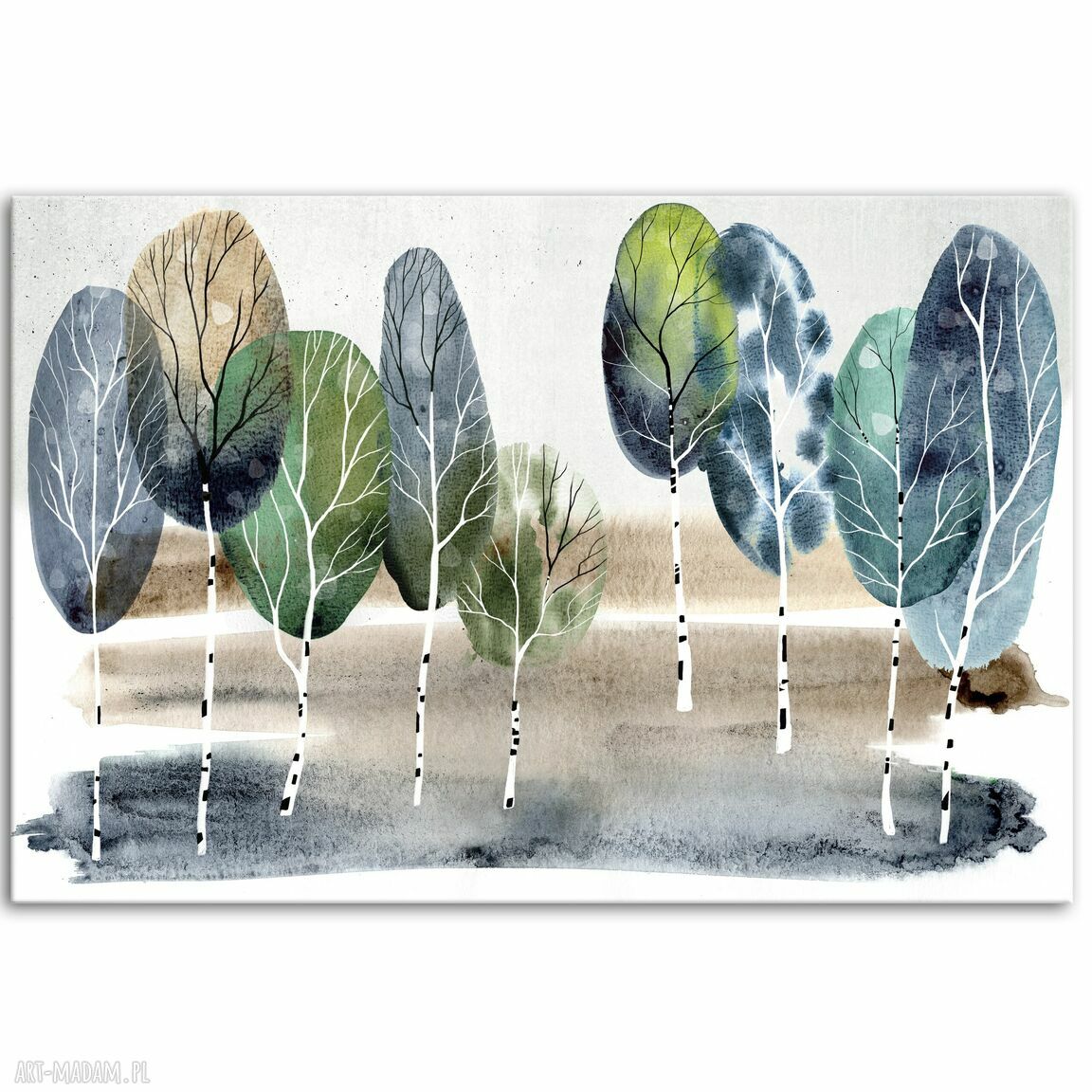 Akwarelowy pejzaż z brzozami do salonu 120x80 cm - druk na płótnie