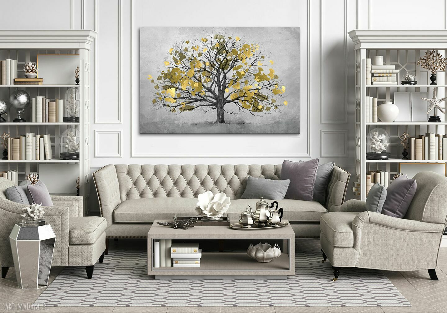 Nowoczesny obraz z drzewem w odcieniach szarości - druk na płótnie 120x80 cm