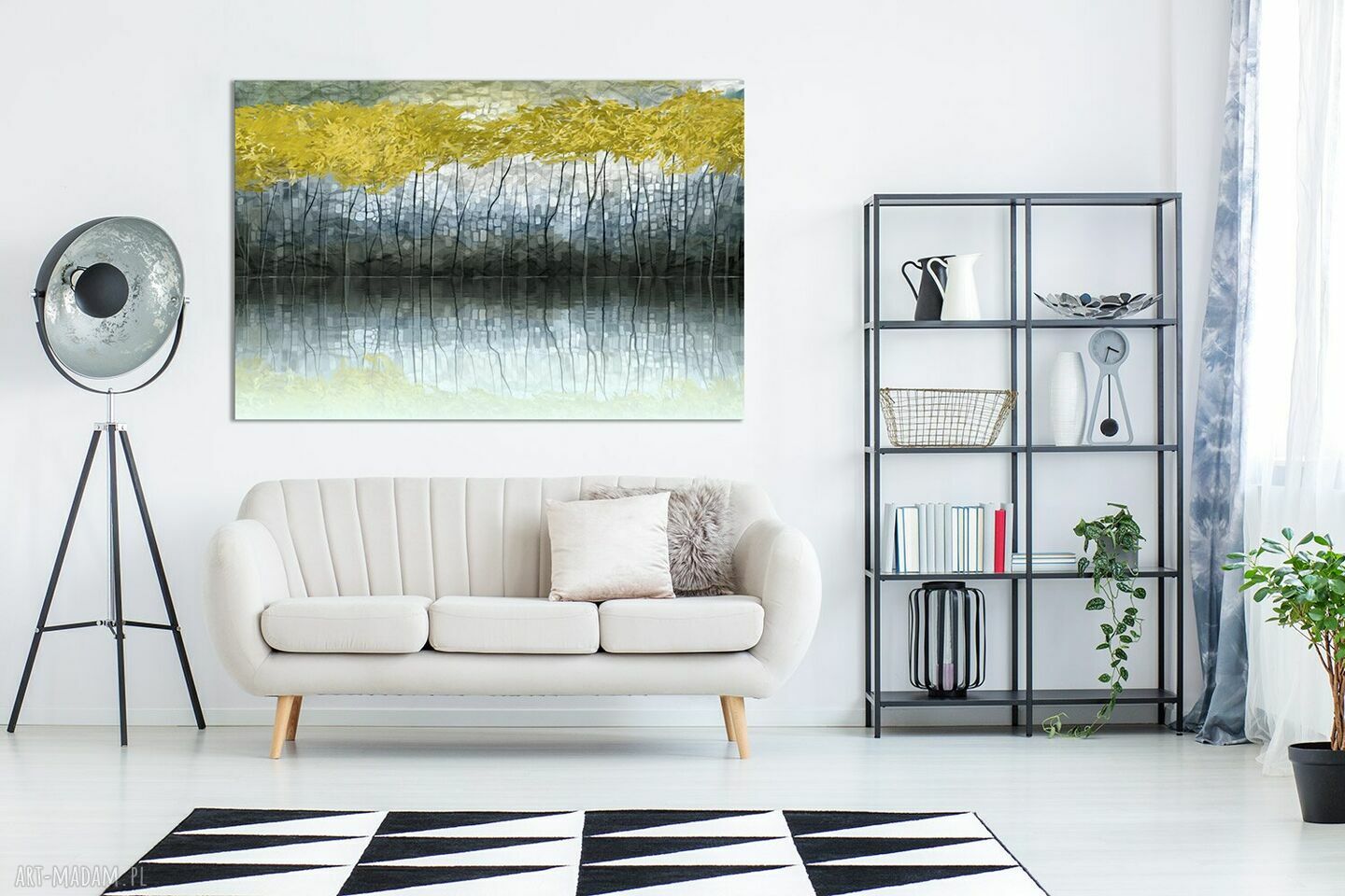 Obraz na płótnie do salonu: pejzaż z drzewem i odbiciem w wodzie 120x80 cm