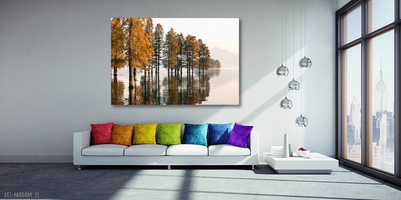 Obraz do sypialni na ścianę - jesienne jezioro 120x80 cm