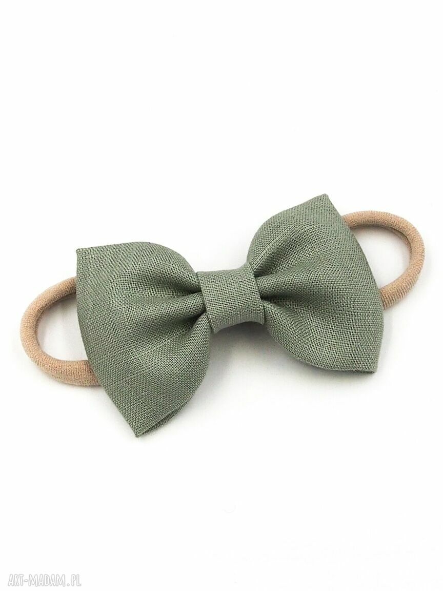 Opaska do włosów z zieloną kokardką z lnu Linen Bow Sage dla dziewczynki
