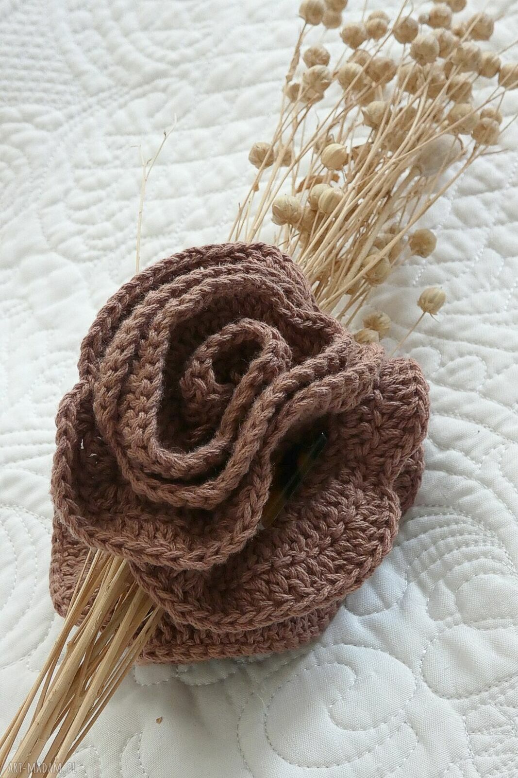 Spinka do włosów handmade - róża na klamrze w zgaszonym brązie