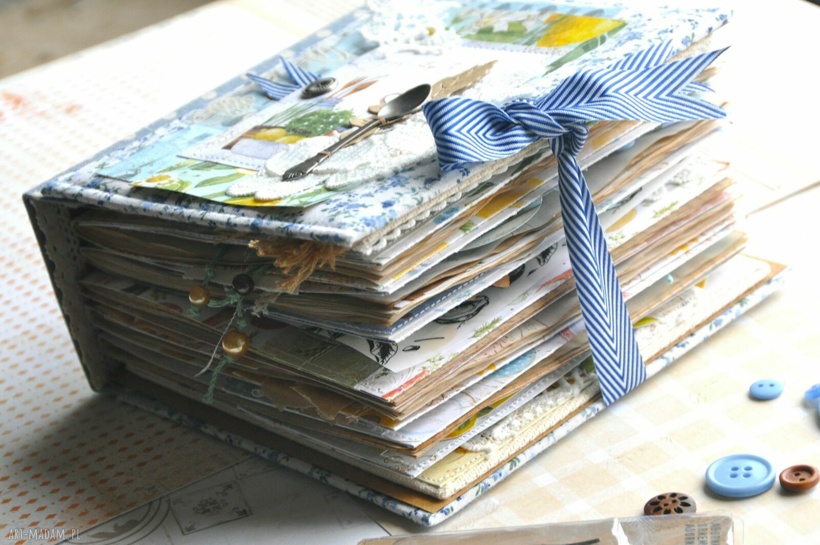 Książka do zapisywania przepisów Śródziemnomorska - rękodzieło w stylu junk book