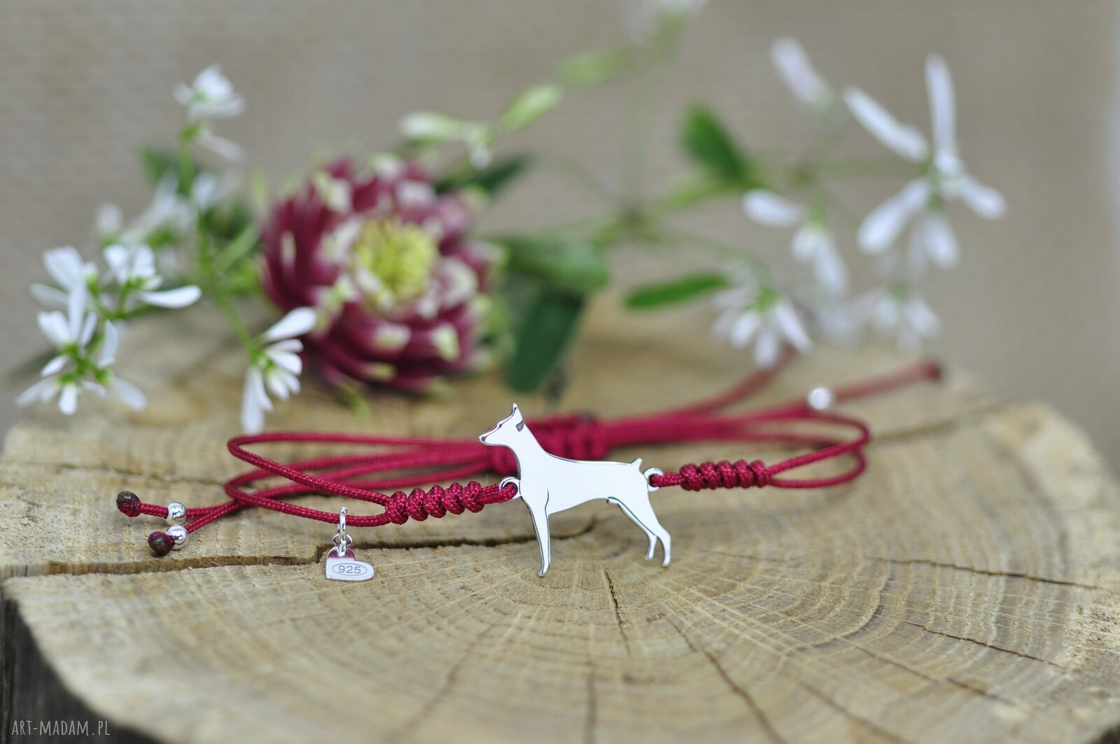 Doberman lub Pinczer - bransoletka z psem ze srebra 925, handmade