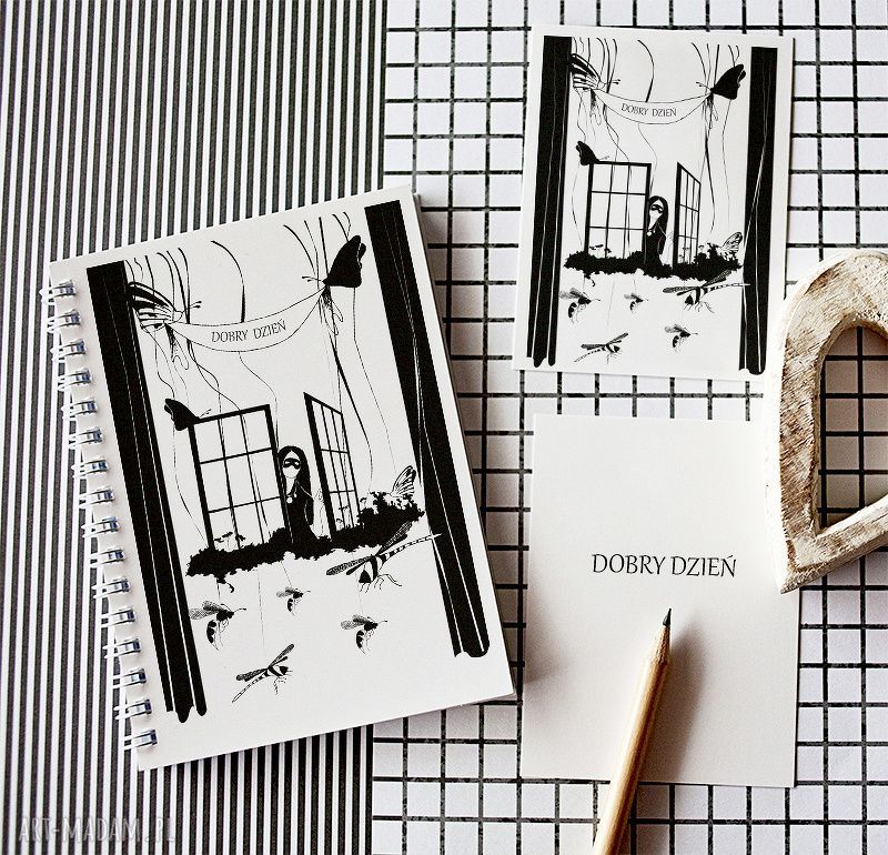 Dobry dzień! - notes A5 czarno-biały, rękodzieło