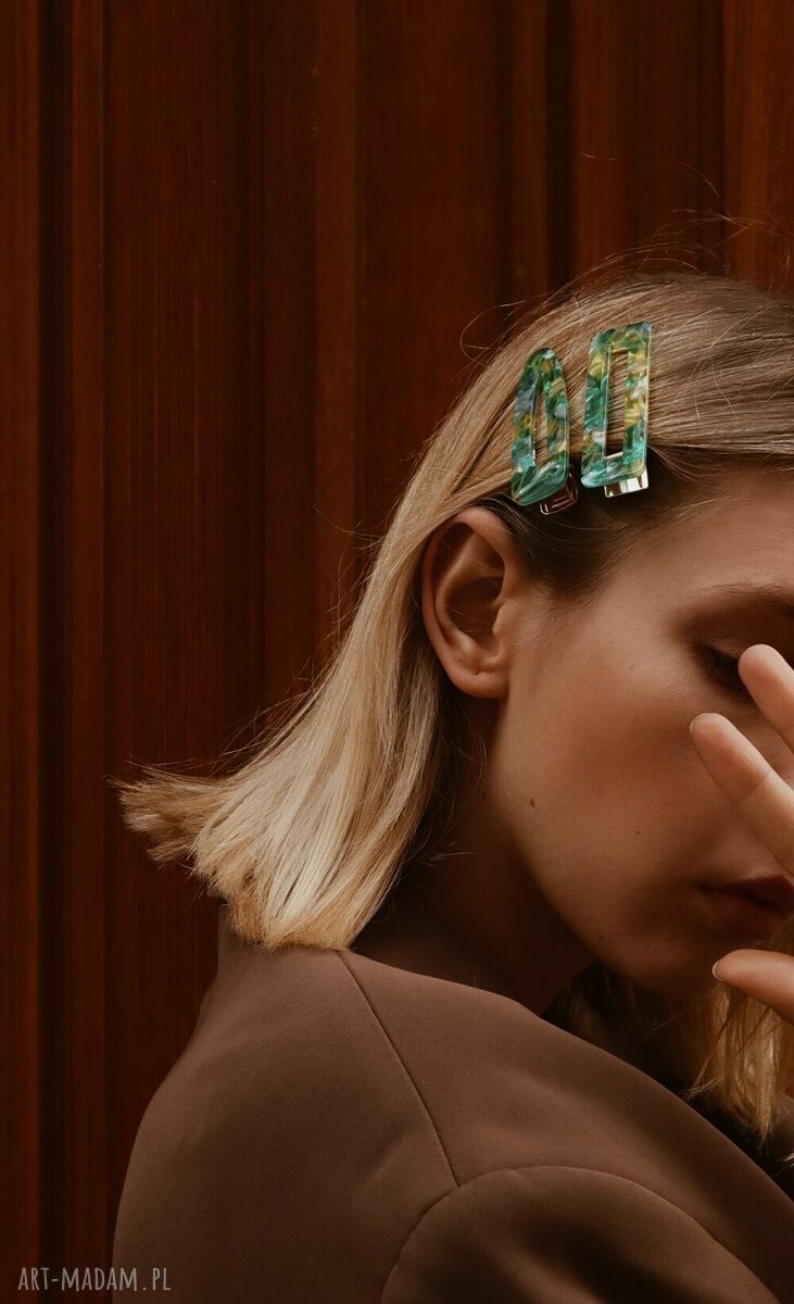 ozdoby do włosów: Prostokątna spinka z zielonej żywicy HandMade