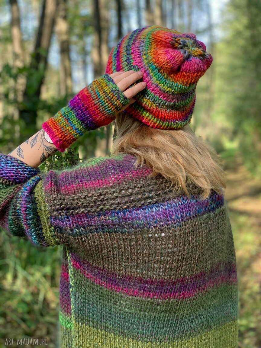 Ręcznie robiony komplet czapka i rękawiczki Mille Colori z wełny