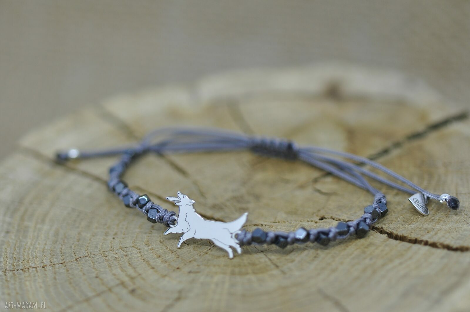 Bransoletka z psem Frisbee - srebro 925 i hematyt