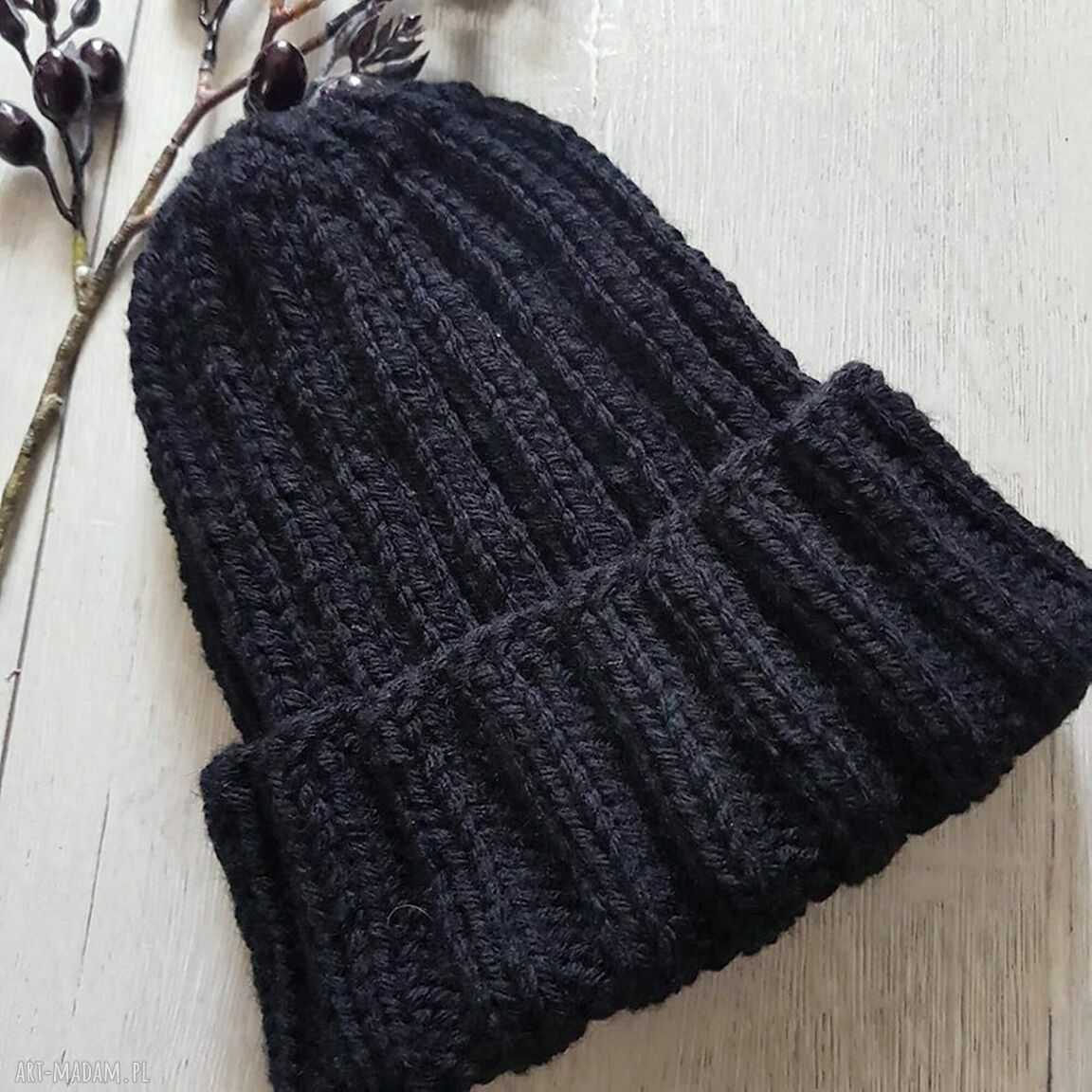 Czapka dokerka - gruba i ciepła, czarna unisex (Alba Design)