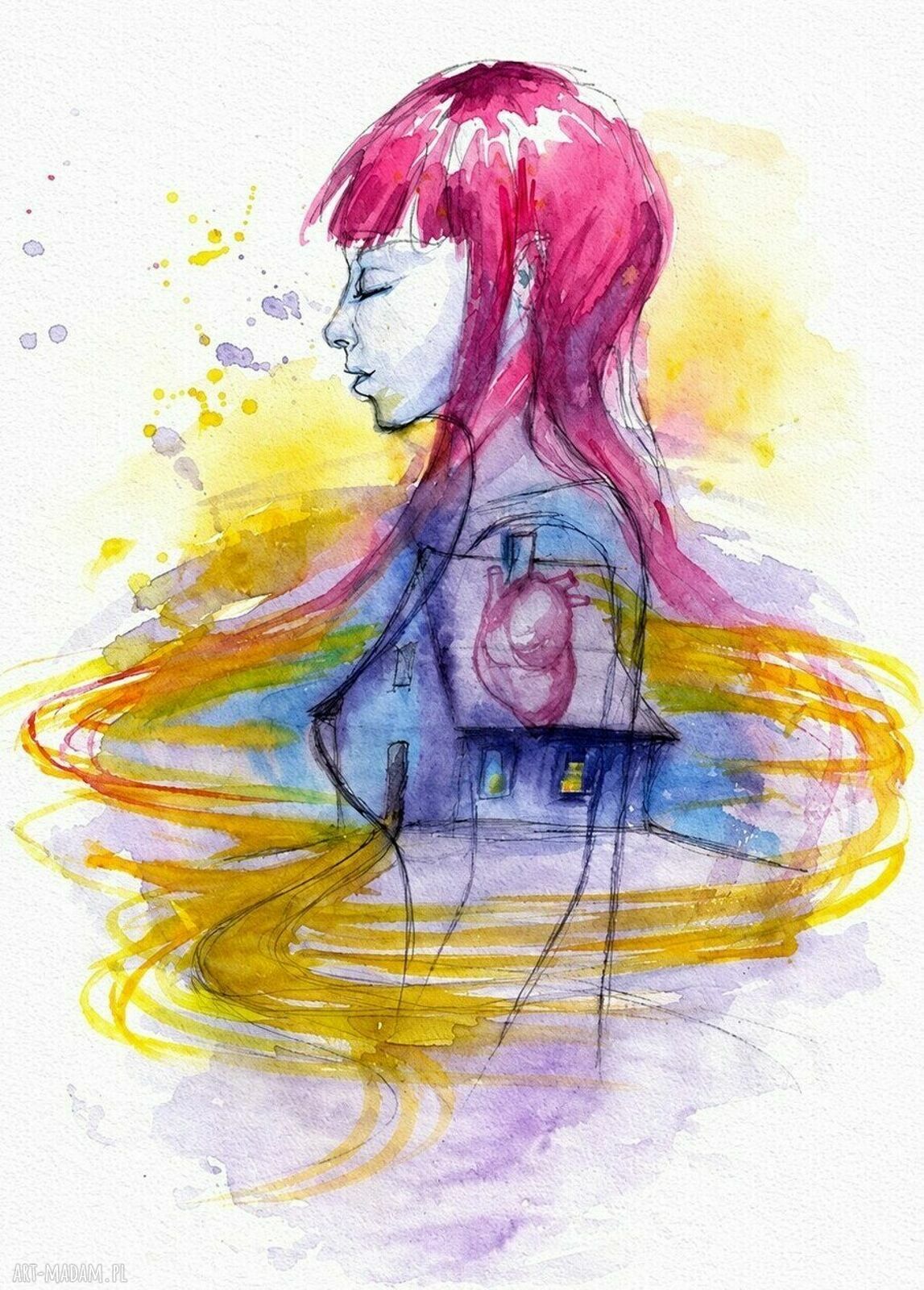 "DOM" - akwarela Adriany Laube na papierze A3