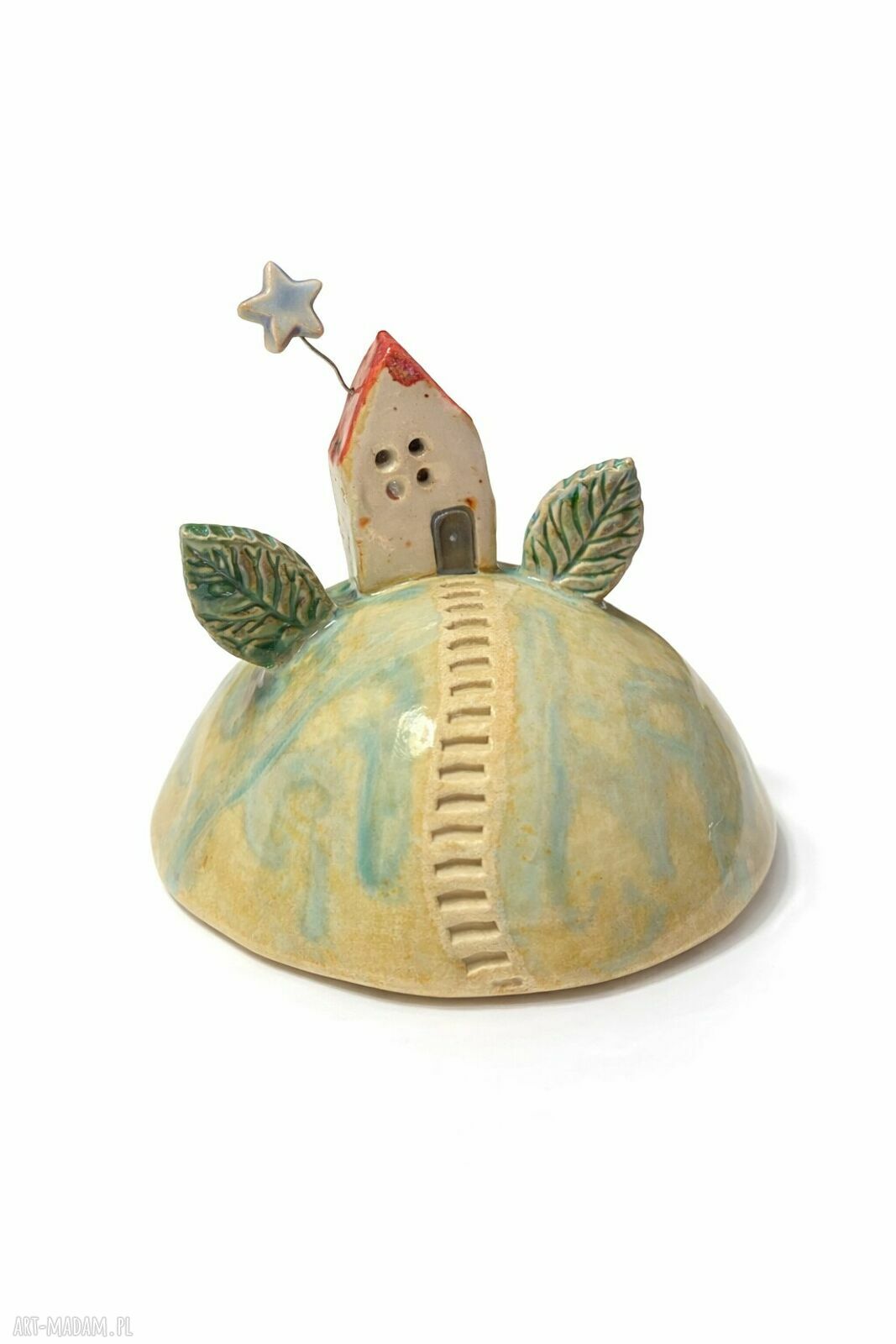 Domek ceramiczny Papataj - zielona dekoracja na półkę