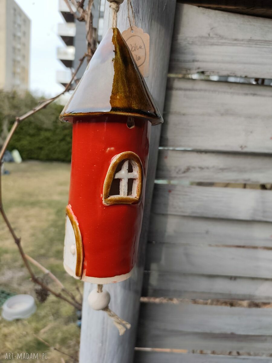 Ręcznie robiony domek ceramiczny - dzwonek do ogrodu i na balkon