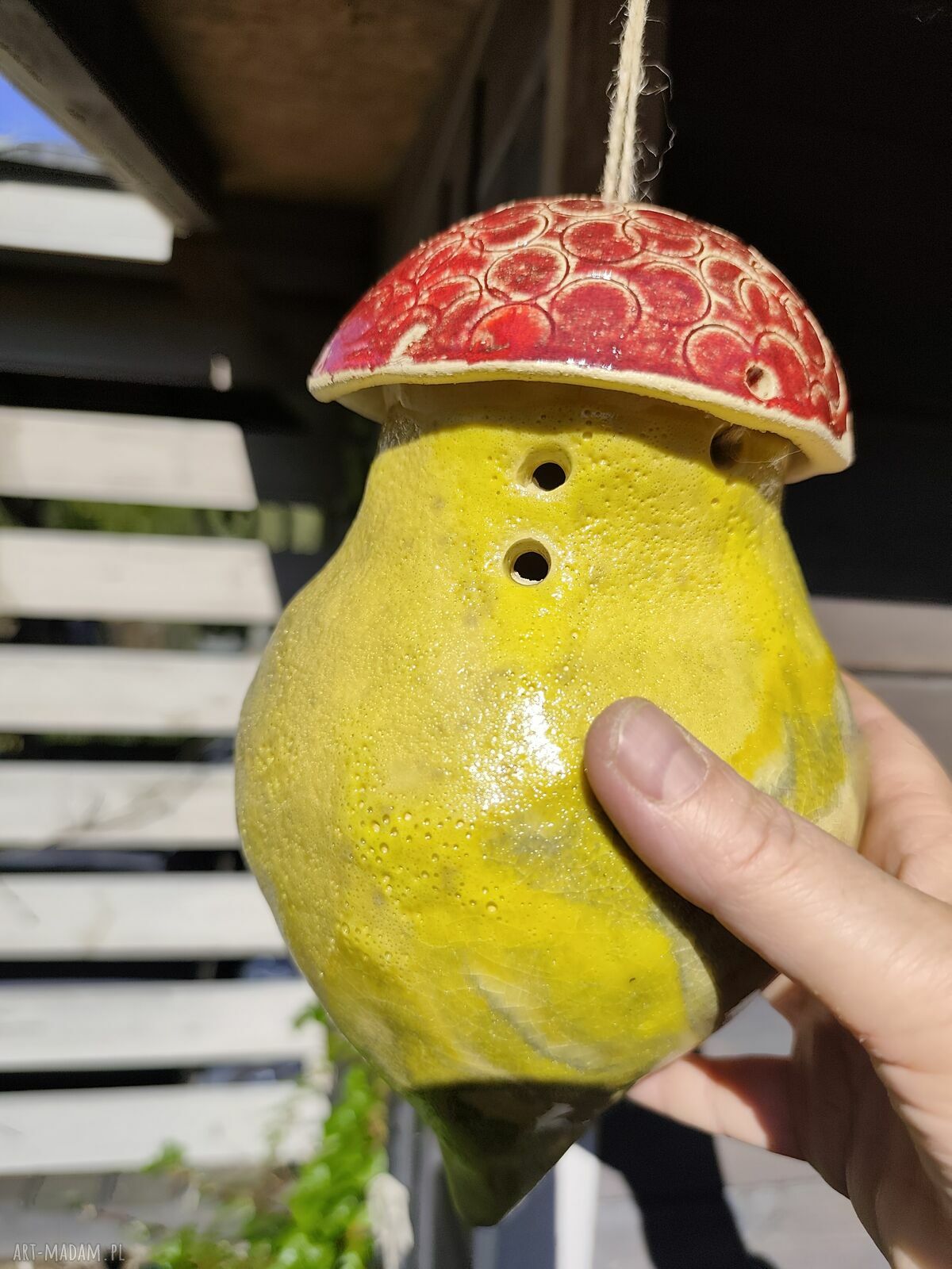 Domek ceramiczny do ogrodu - lampion z motywem ptaków