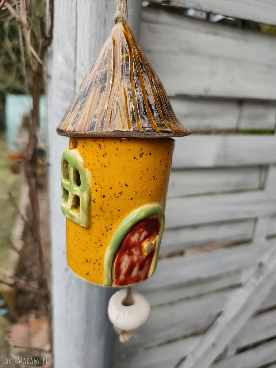 Domek ceramiczny dzwonek Wolna Chwila - rękodzieło do ogrodu i na balkon