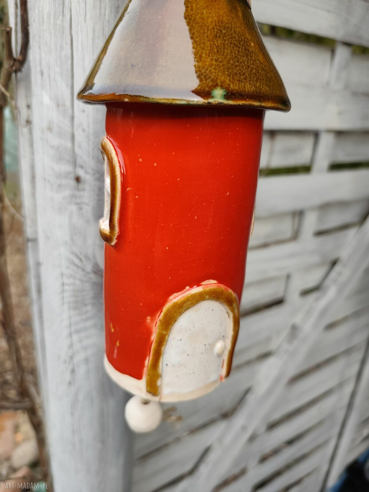 Ręcznie robiony domek ceramiczny - dzwonek do ogrodu i na balkon