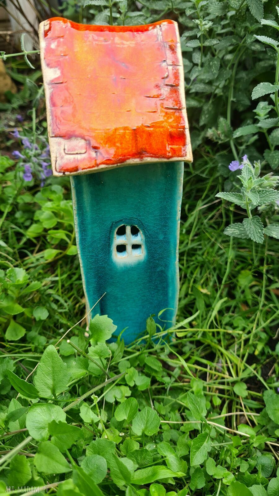 Domek ceramiczny - jesienny lampion 17 cm (turkus)