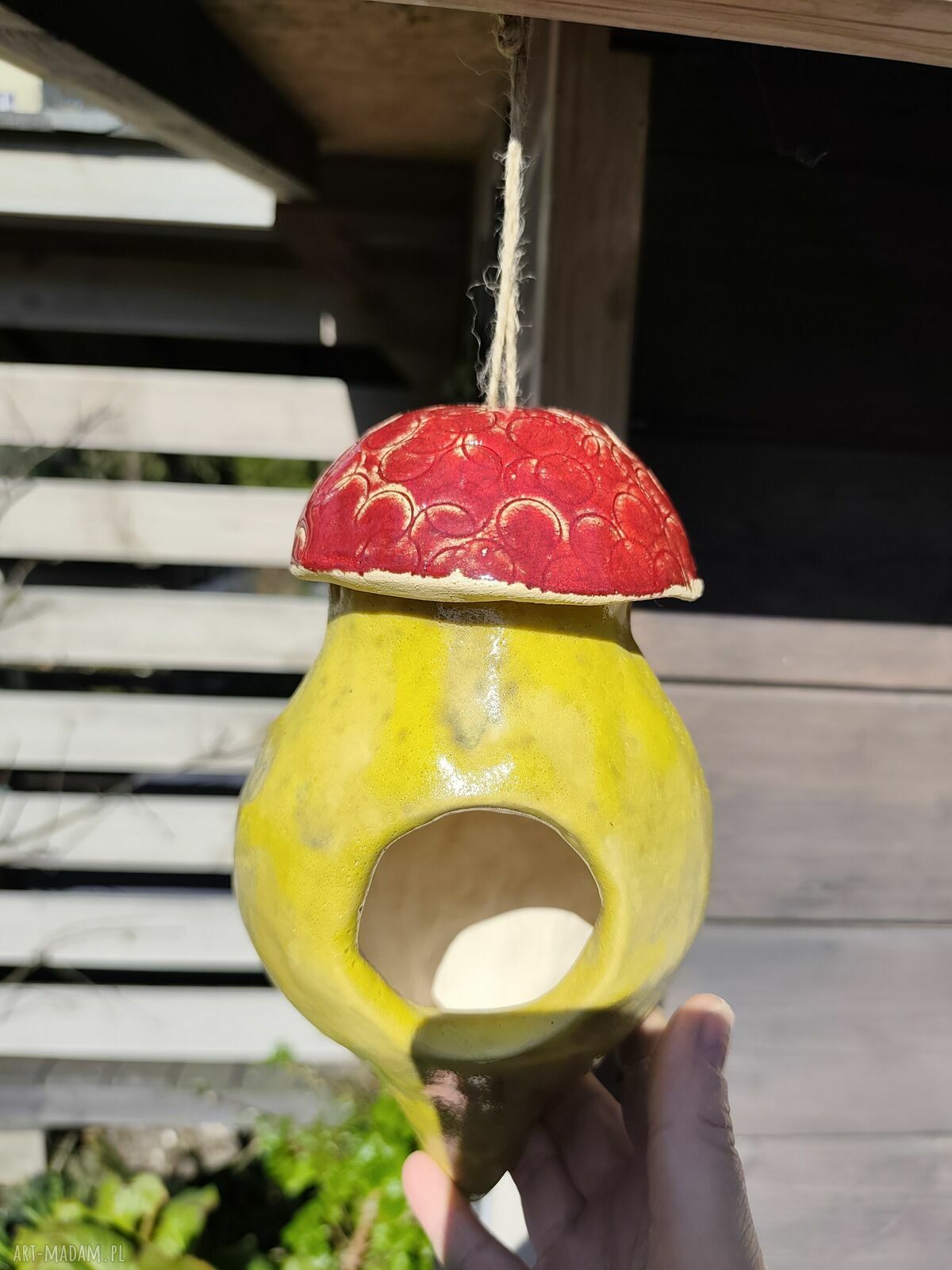 Domek ceramiczny do ogrodu - lampion z motywem ptaków