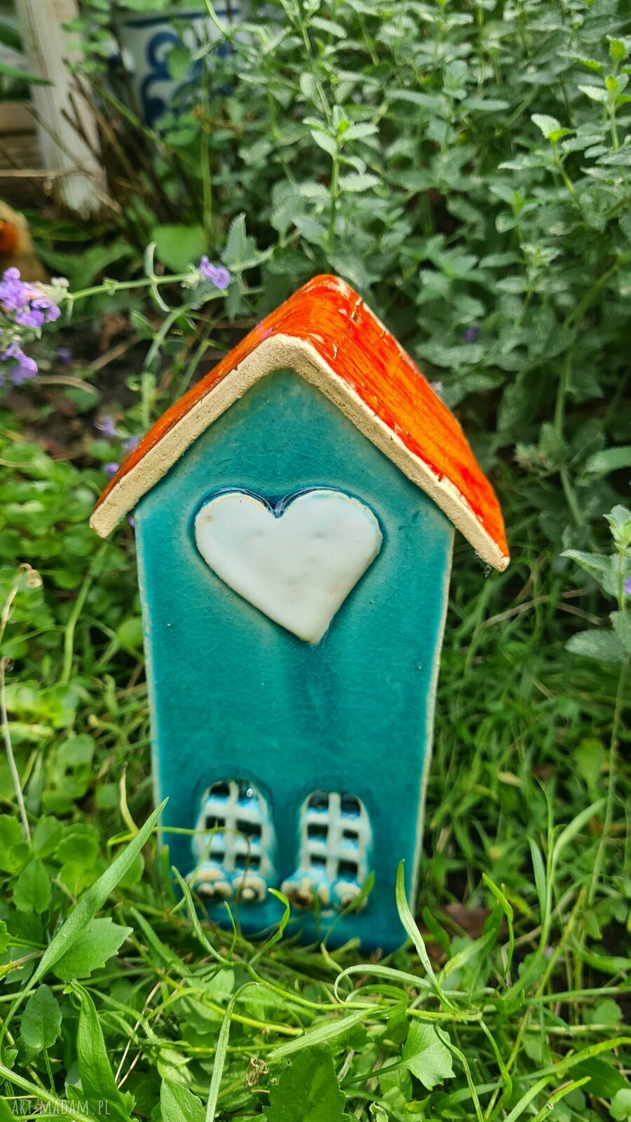 Domek ceramiczny - jesienny lampion 17 cm turkus
