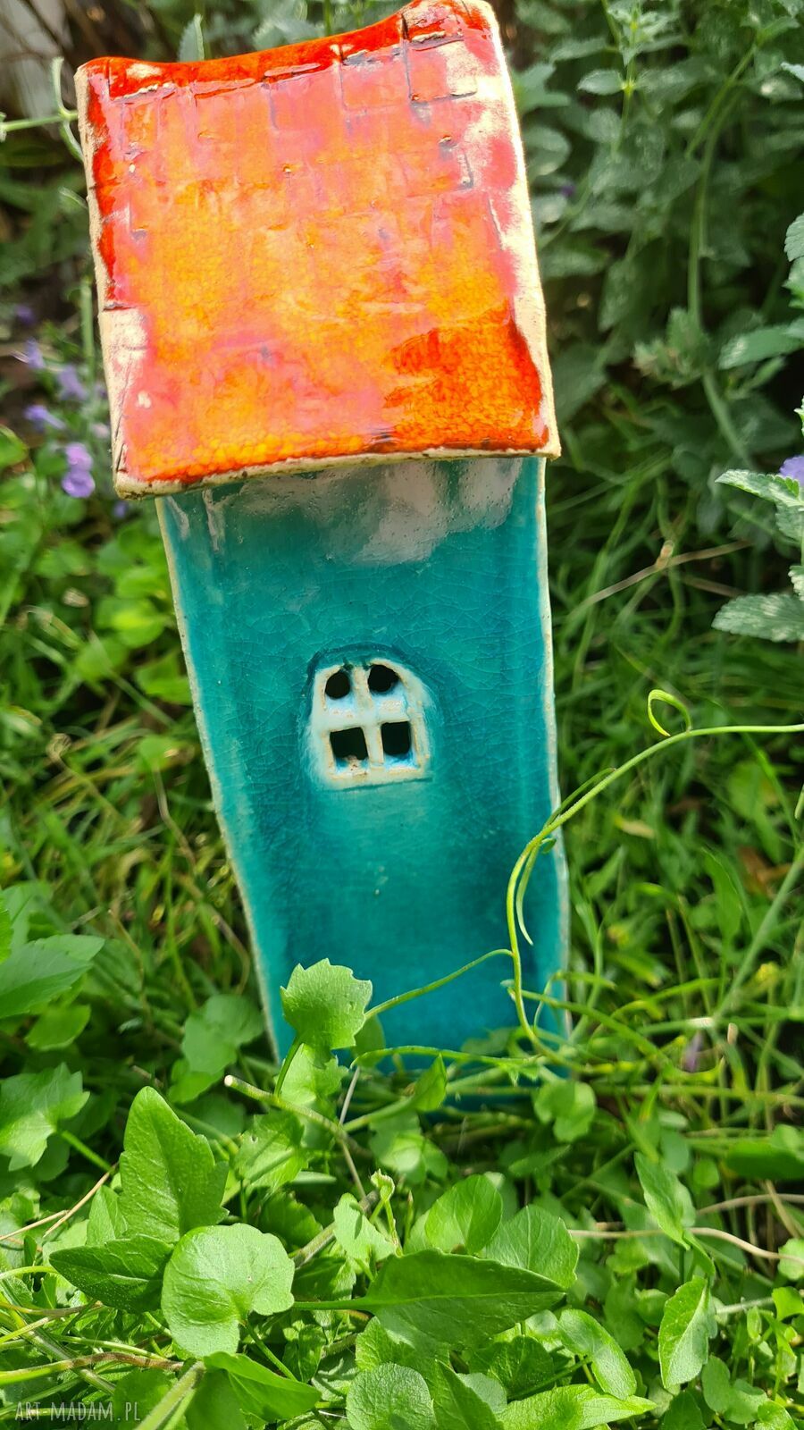 Domek ceramiczny - jesienny lampion 17 cm (turkus)