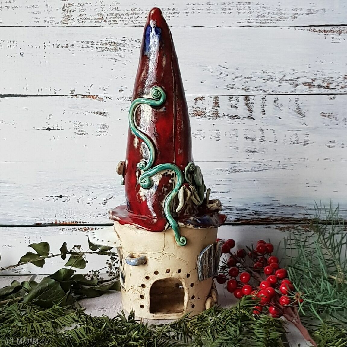 Domek dla skrzatów na tea light - ręcznie robiona ceramiczna chatka