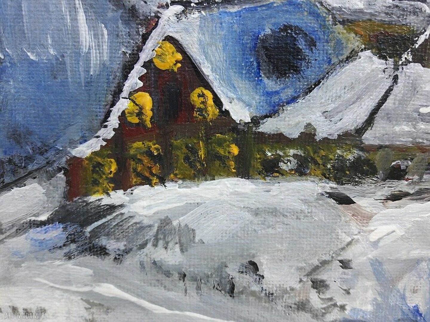 Domek w górach w Tatrach - zimowy obraz na ścianę 20x20 cm