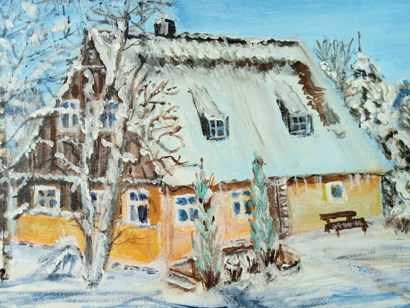 Domek w górach (Sudety) - zimowy obraz akrylowy 50x40 cm