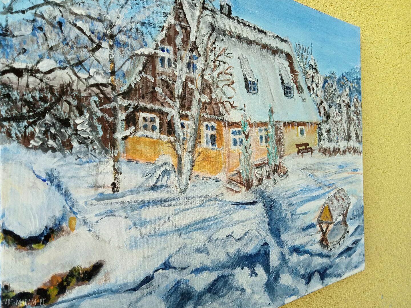 Domek w górach (Sudety) - zimowy obraz akrylowy 50x40 cm