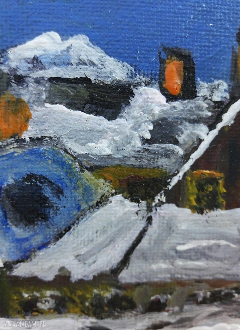 Domek w górach w Tatrach - zimowy obraz na ścianę 20x20 cm