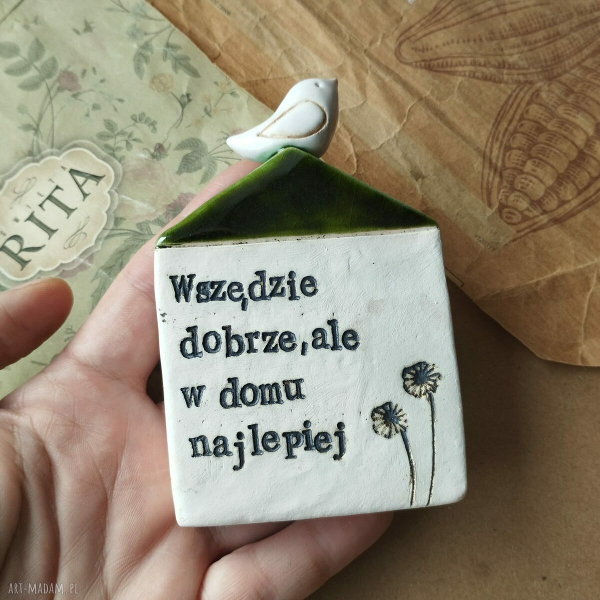 Domek z sentencją 7 - ceramika handmade do postawienia lub zawieszenia