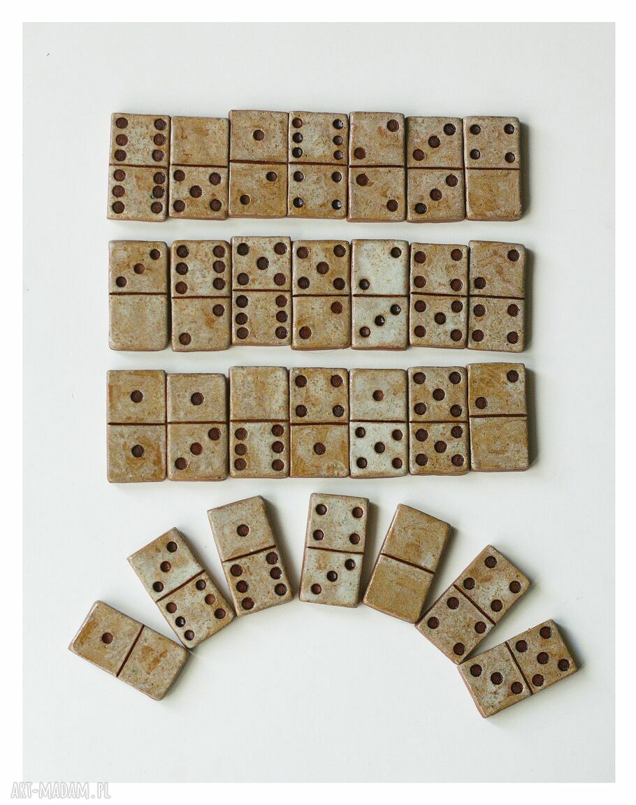 Domino beżowe ceramiczne - zestaw 28 elementów handmade