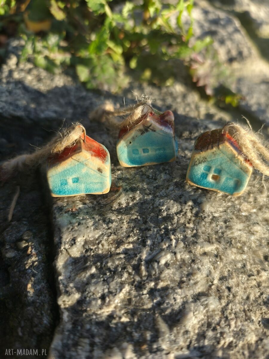 Domki ceramiczne 3 szt. z zawieszkami - choinka Boże Narodzenie