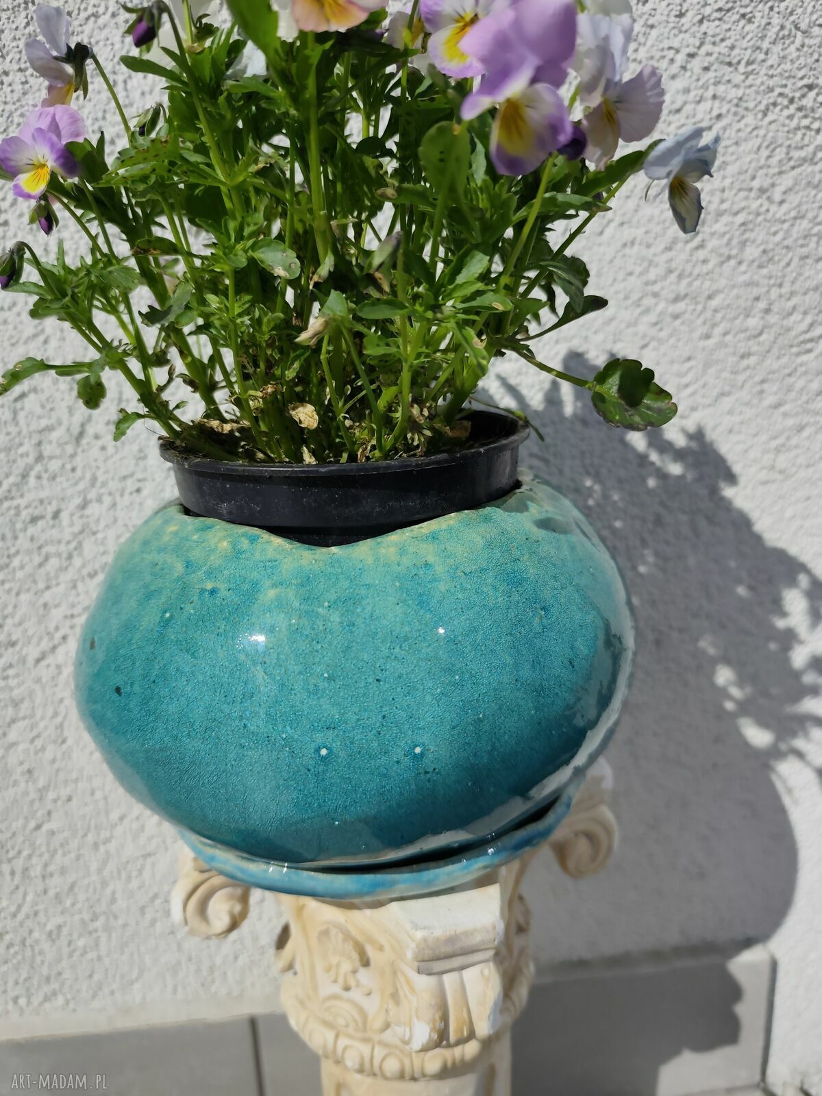Turkusowa donica ceramiczna handmade - Wolna Chwila