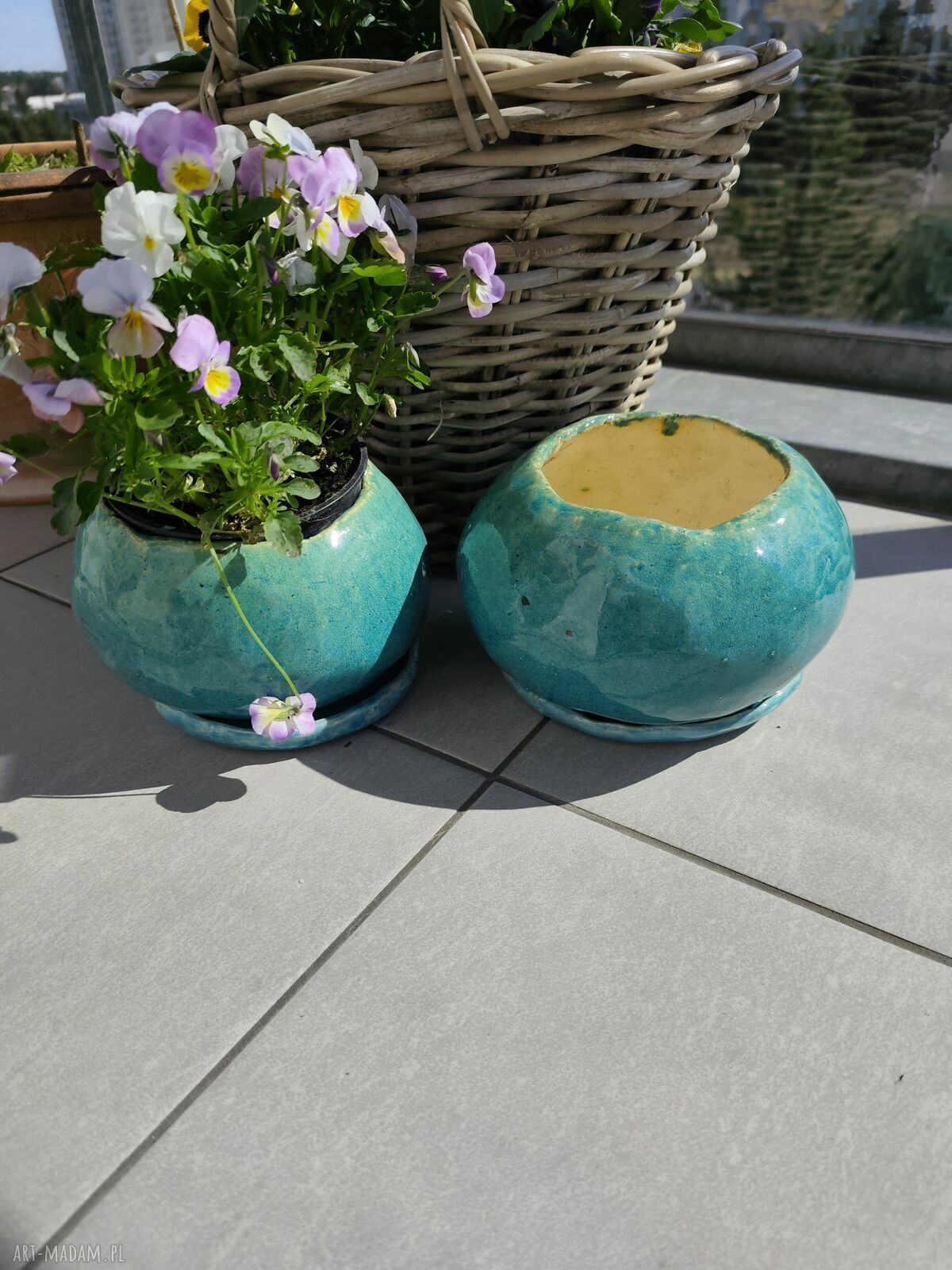 Turkusowa donica ceramiczna handmade - Wolna Chwila