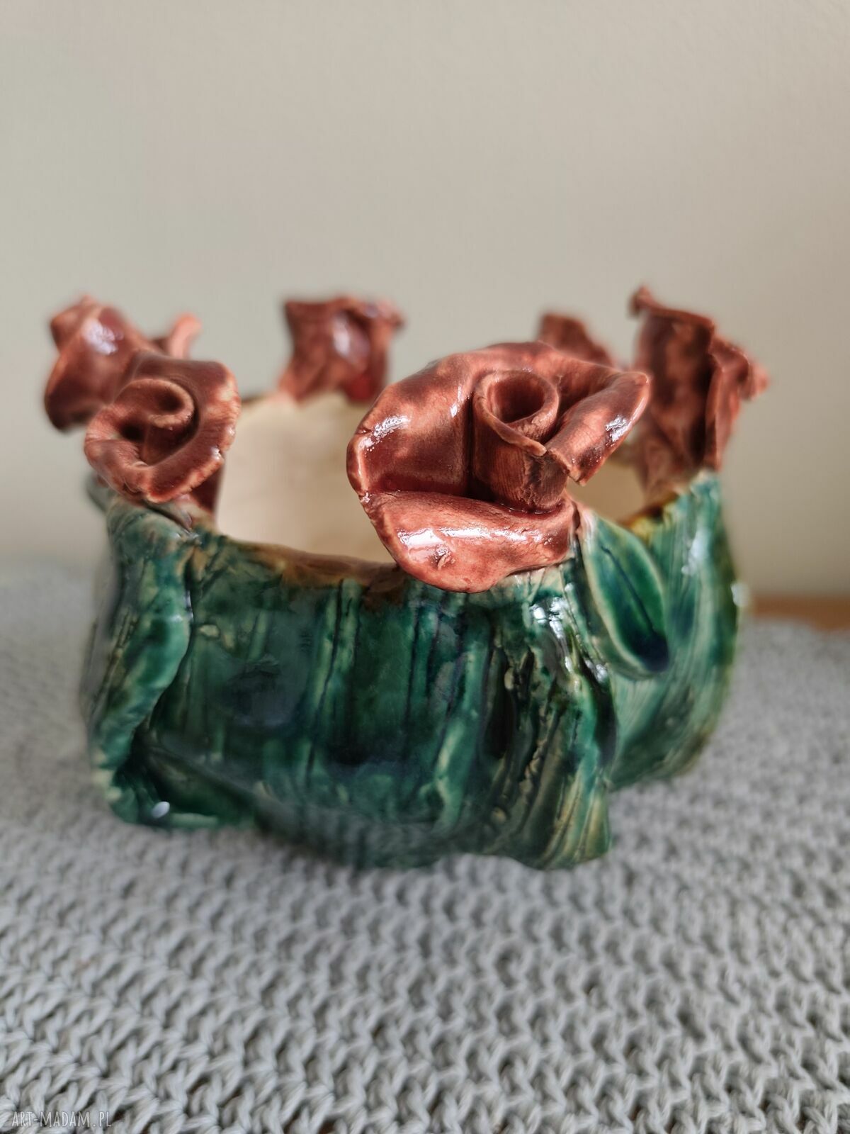 Donica ceramiczna z motywem kwiatów - handmade Wolna Chwila