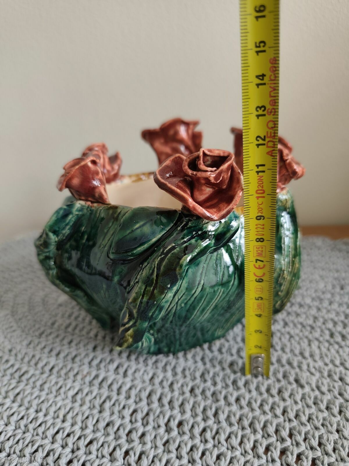 Donica ceramiczna z motywem kwiatów - handmade Wolna Chwila