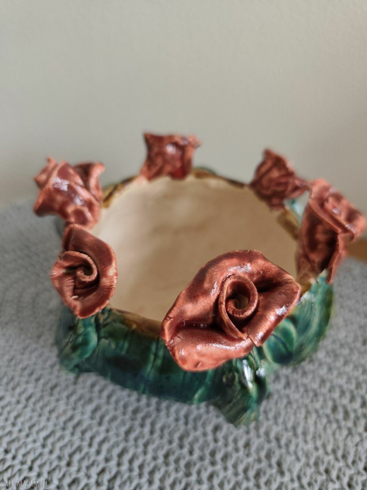 Donica ceramiczna z motywem kwiatów - handmade Wolna Chwila