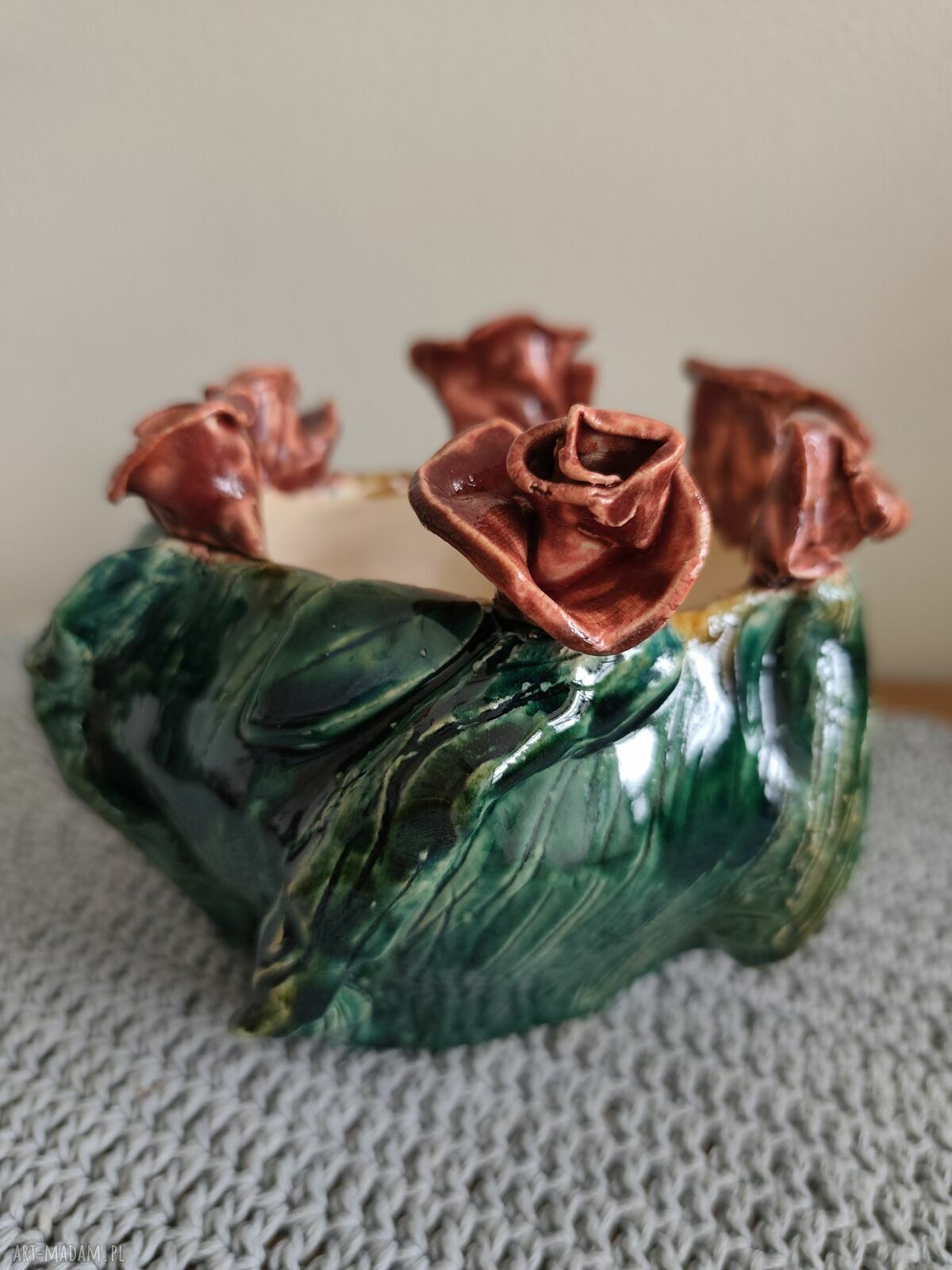 Donica ceramiczna z motywem kwiatów - handmade Wolna Chwila