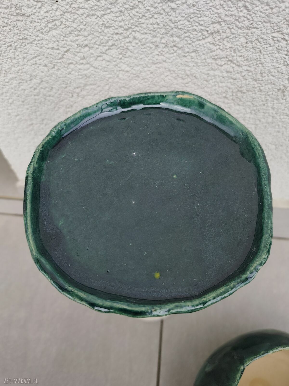 Zielona donica ceramiczna handmade - oryginalna osłonka na kwiaty