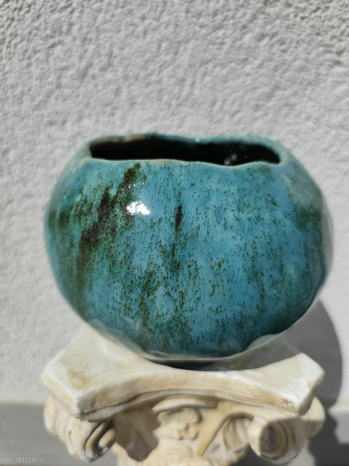 Donica osłonka ceramiczna w turkusowym stylu - prezent i dekoracja do domu