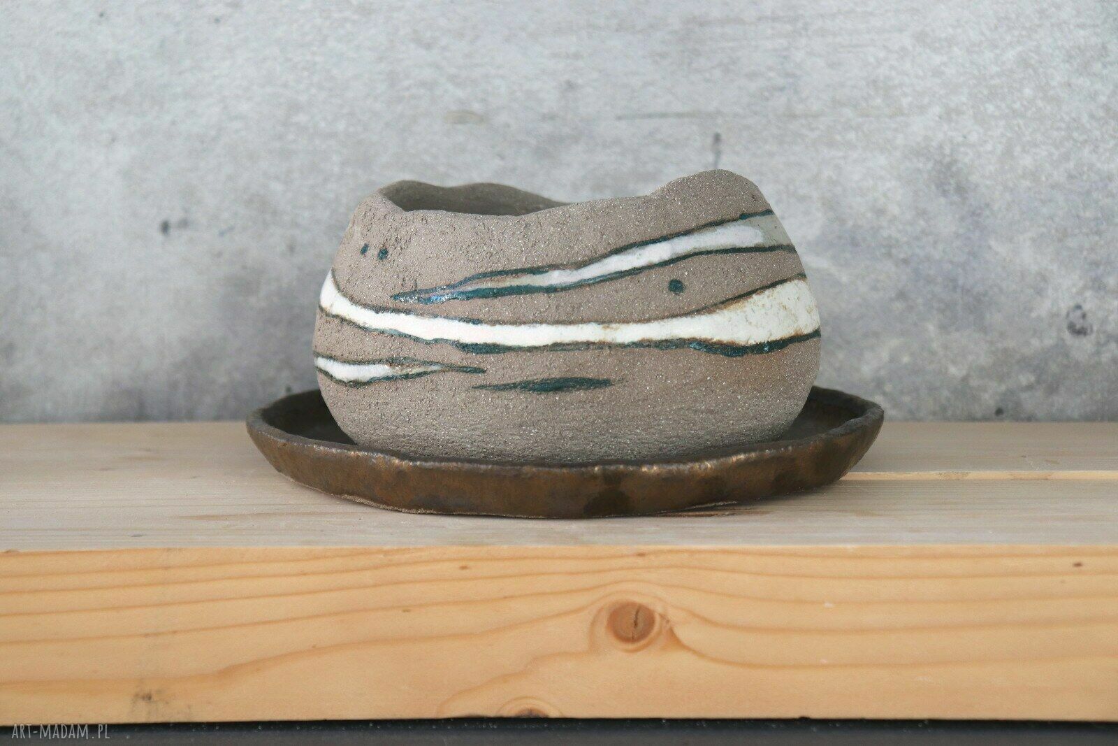 Doniczka ceramiczna handmade Otuliny - szara glina i stare złoto