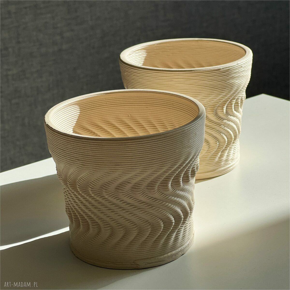 Doniczka ceramiczna - osłonka drukowana 3D z gliny (beż)