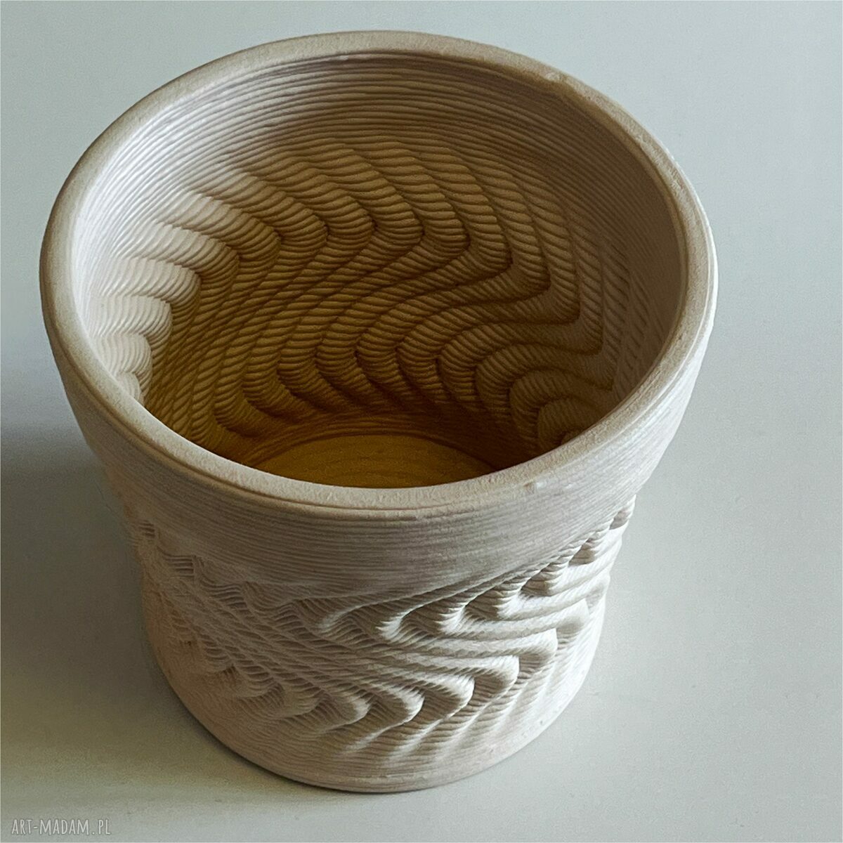 Doniczka ceramiczna - osłonka drukowana 3D z gliny (beż)