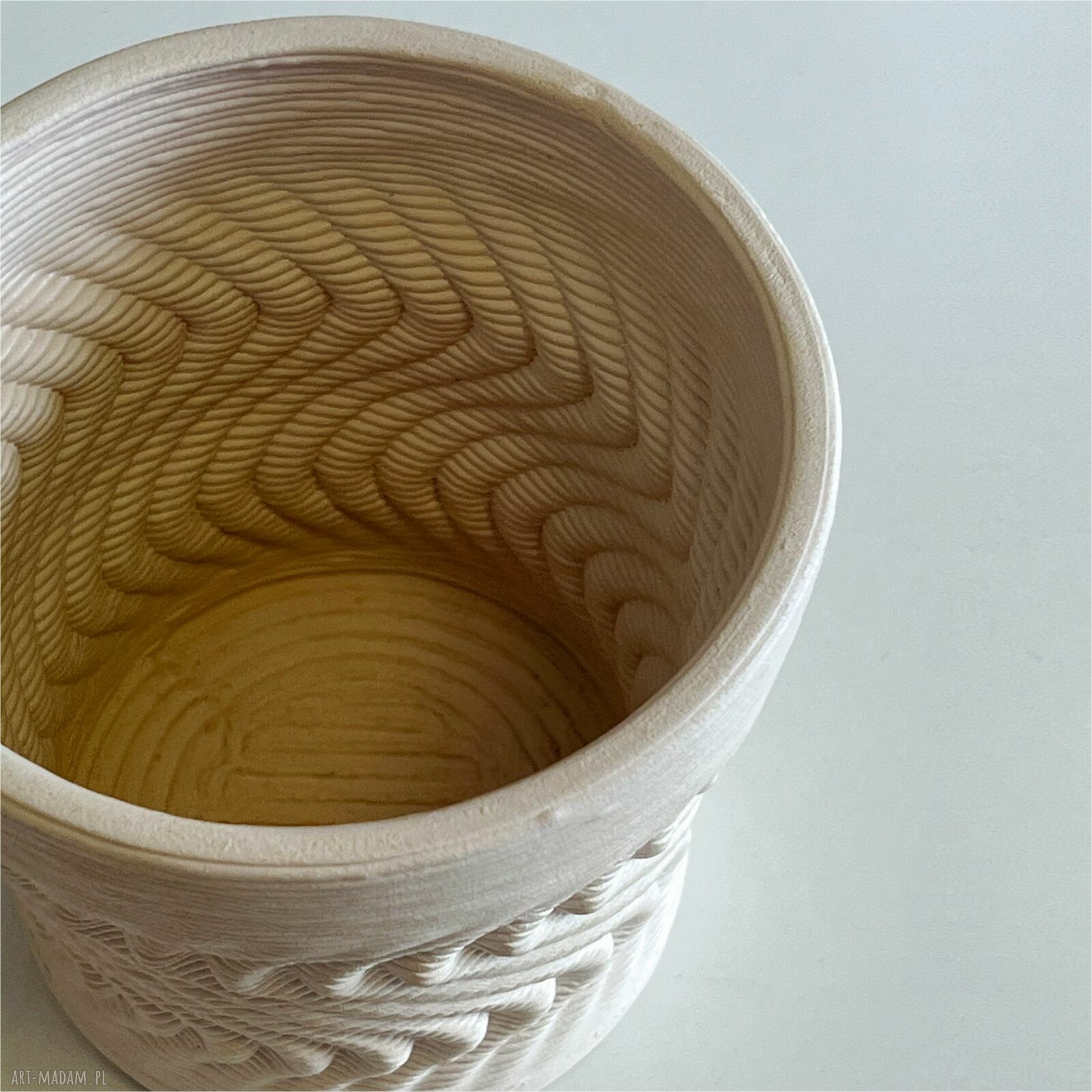 Doniczka ceramiczna - osłonka drukowana 3D z gliny (beż)