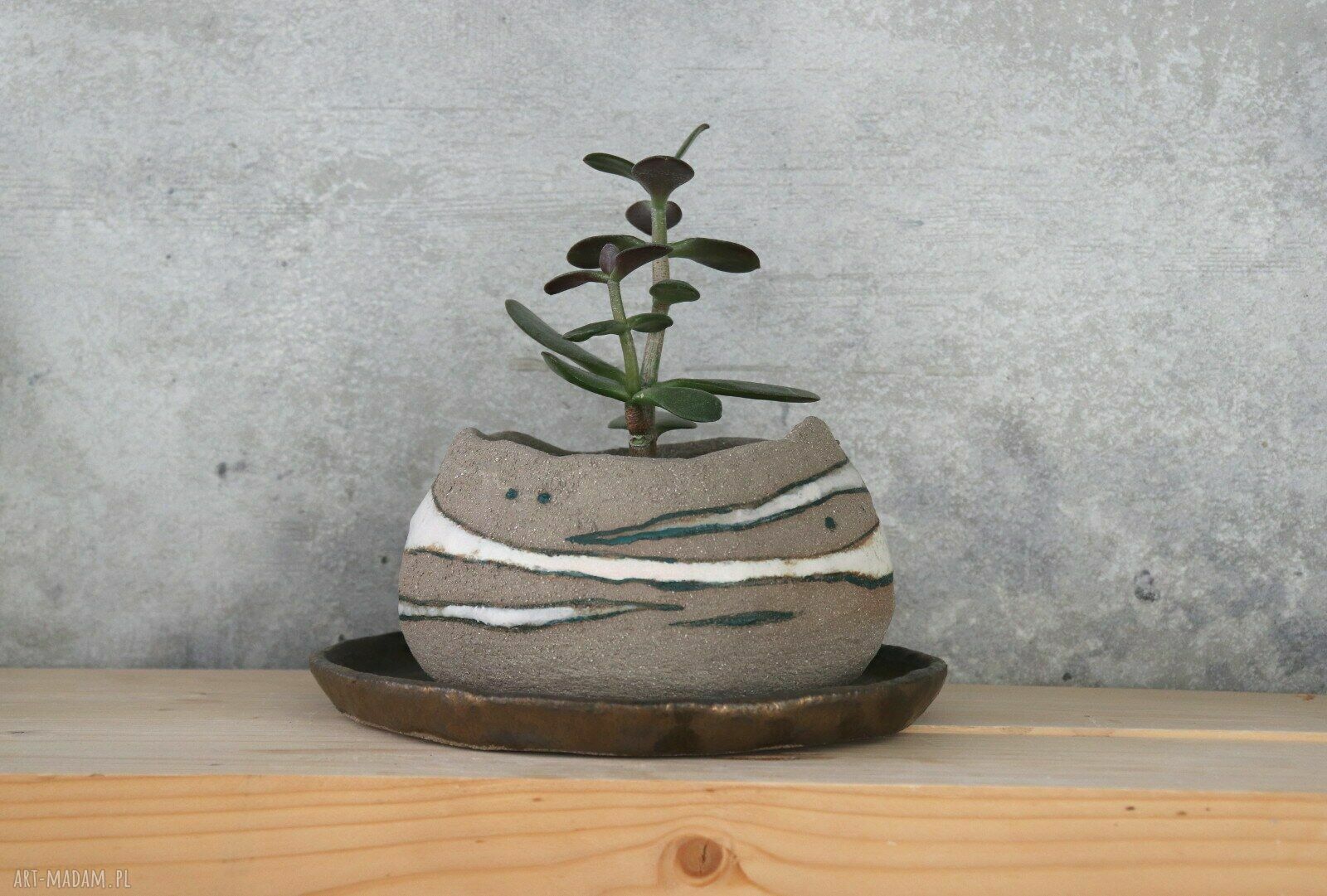 Doniczka ceramiczna handmade Otuliny - szara glina i stare złoto