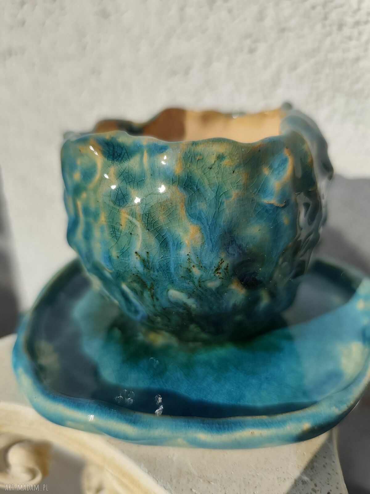 Doniczka ceramiczna handmade w turkusie - dla kwiatów, które mają oddychać