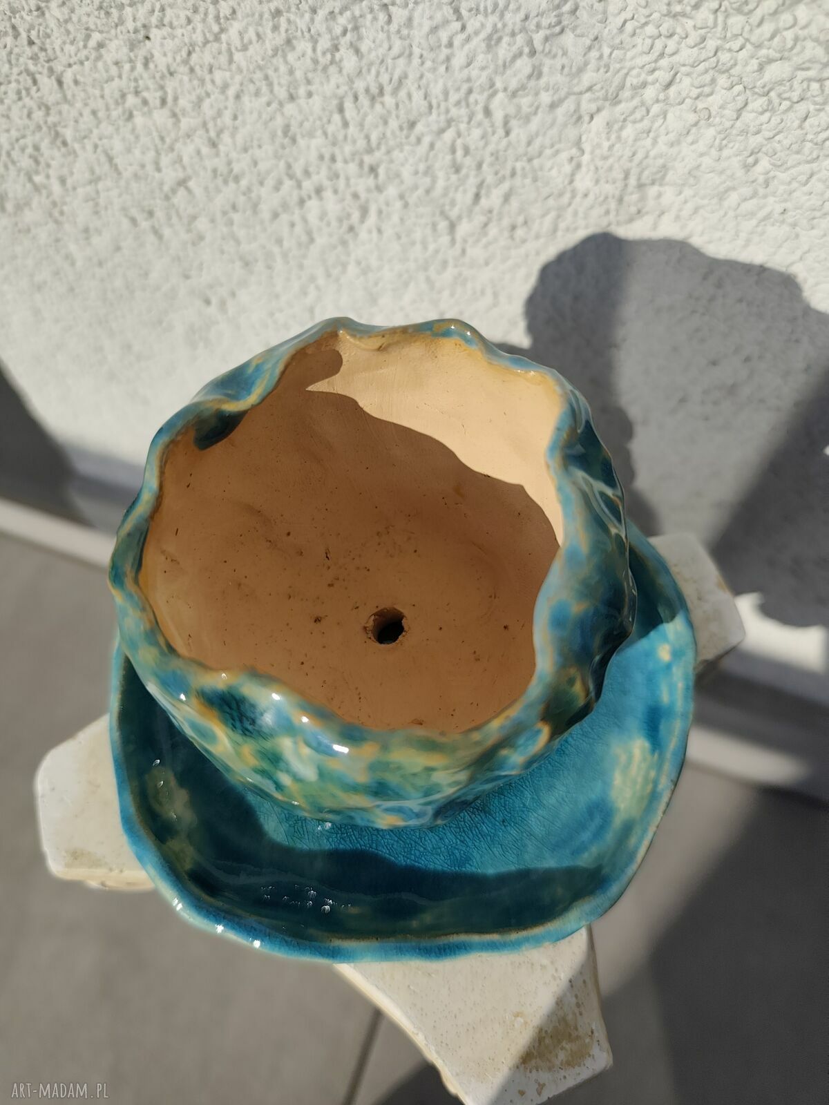 Doniczka ceramiczna handmade w turkusie - dla kwiatów, które mają oddychać