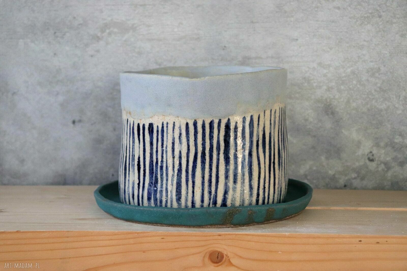 Otuliny - doniczka ceramiczna handmade, ręcznie lepiona i szkliwiona na niebiesko