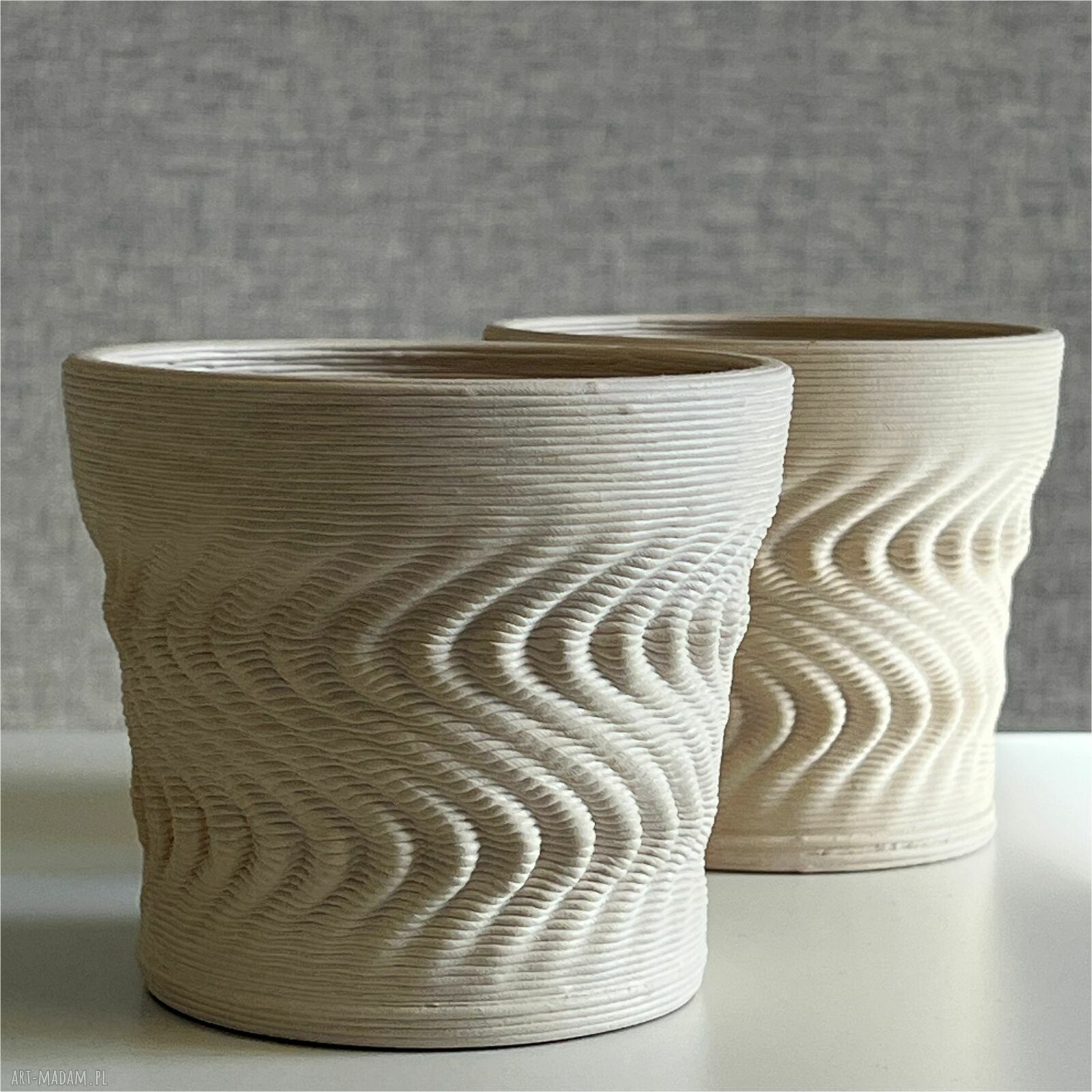 Doniczka ceramiczna - osłonka drukowana 3D z gliny (beż)