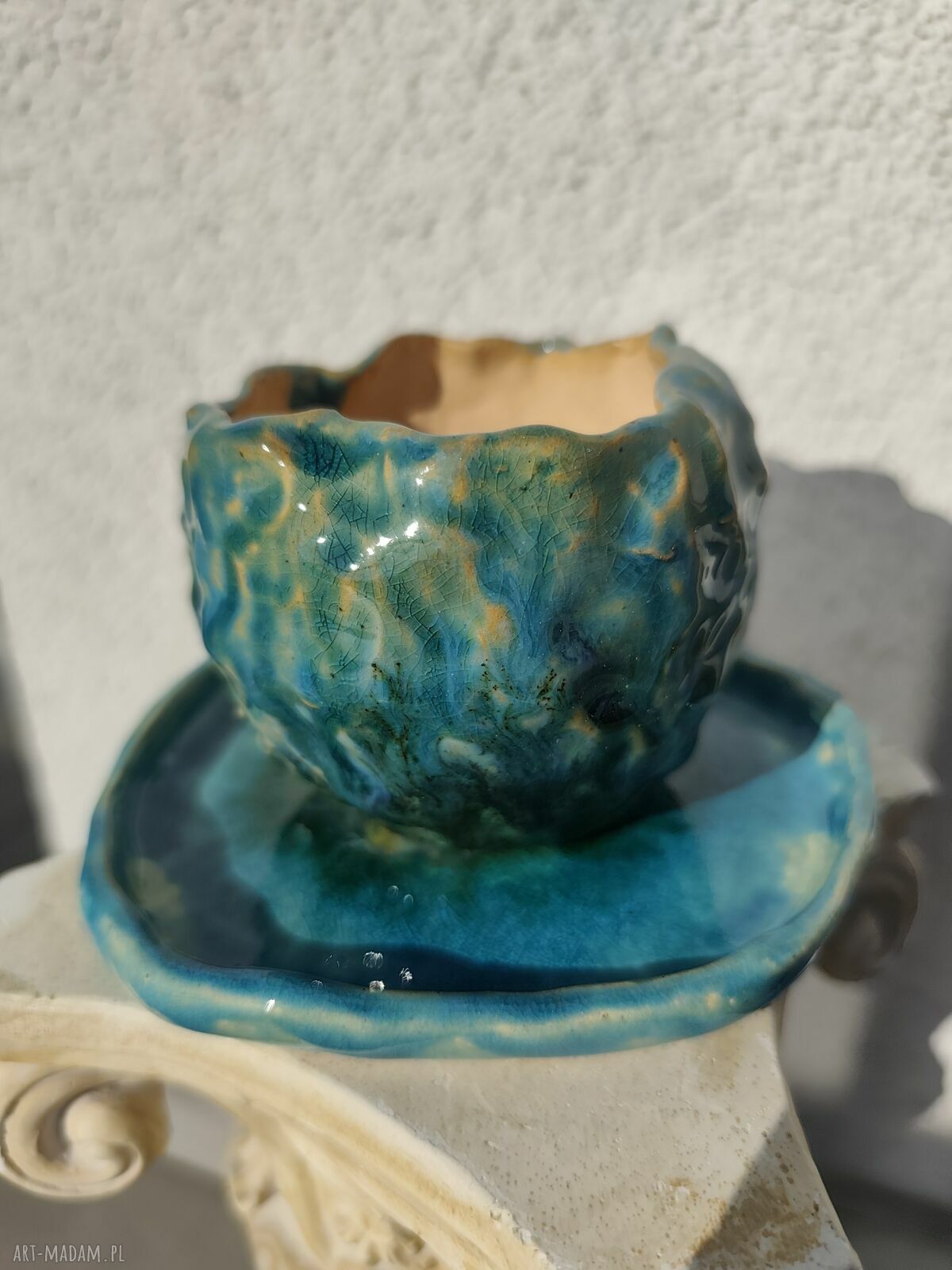 Doniczka ceramiczna handmade w turkusie - dla kwiatów, które mają oddychać
